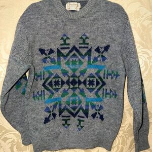Vintage Pendleton Gray and Green Geometric Men's Sweater